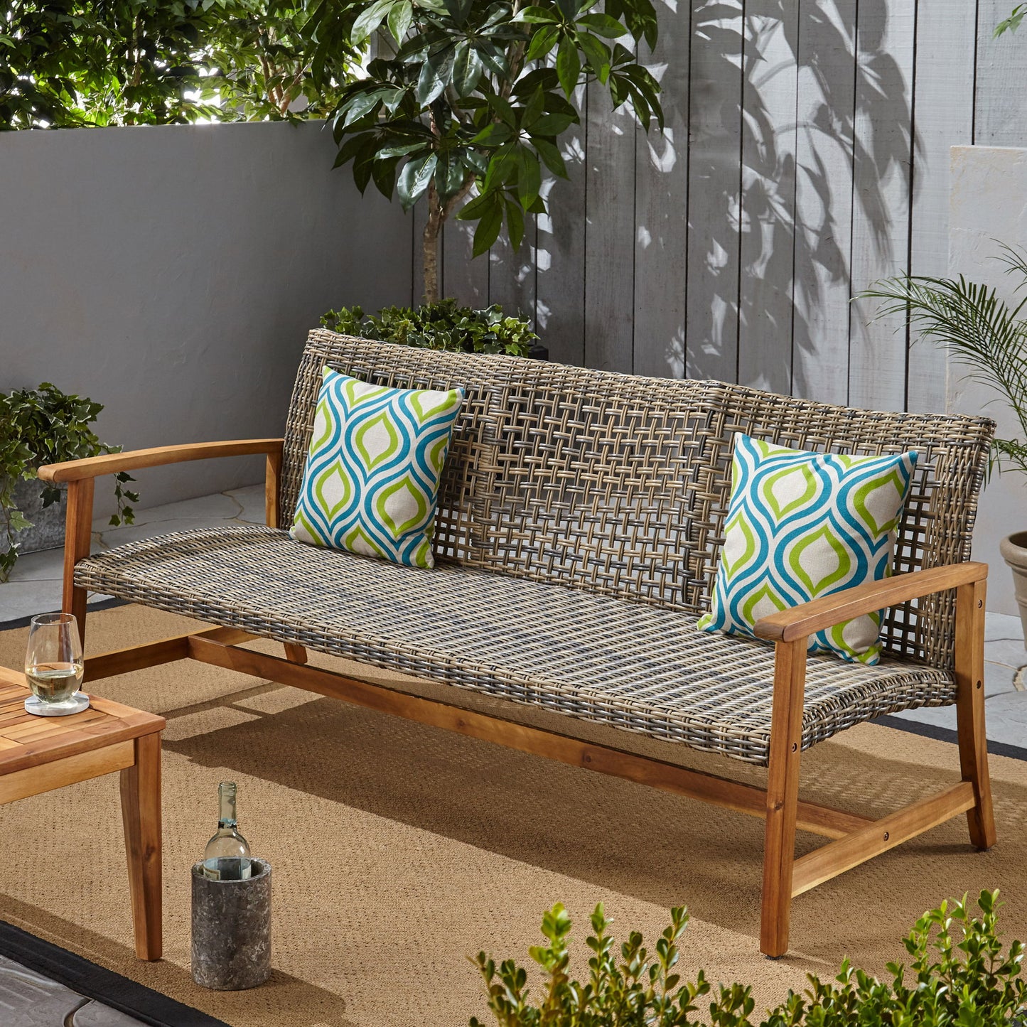 Outdoor 3 Seater Sofa With Rattan Cover - Gray
