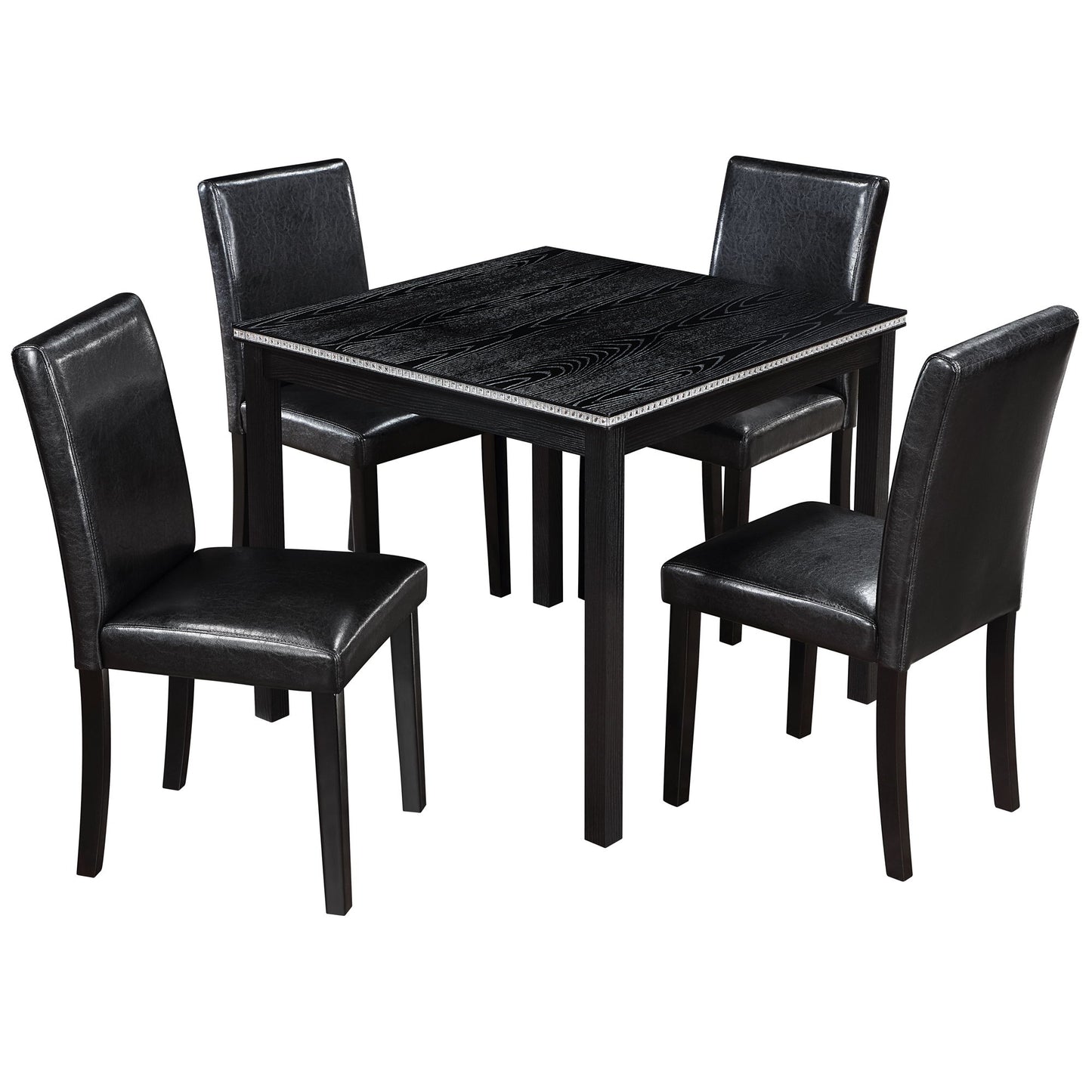 5 Pieces Wooden Dining Table Set, Square Table And 4 Upholstered Chairs