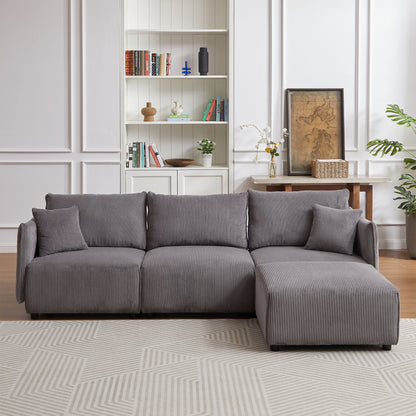 Modern Minimalist Corduroy Combination Sofa With 2 Comfort Cushions With USB & C Charging Ports