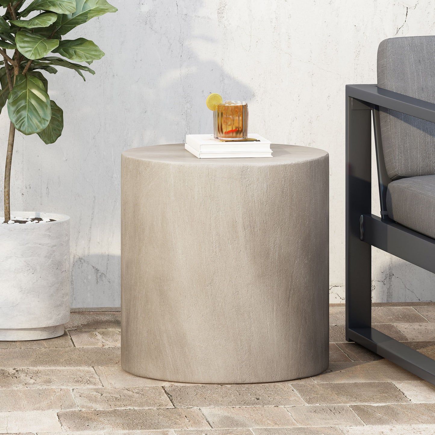 Cylindrical Design, Outdoor Lightweight Concrete Side Table