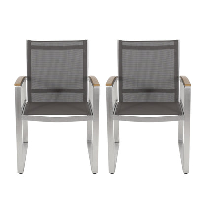 Poetic - Outdoor Dining Chair With Faux Wood Arms And Aluminum Frame (Set of 2) - Gray