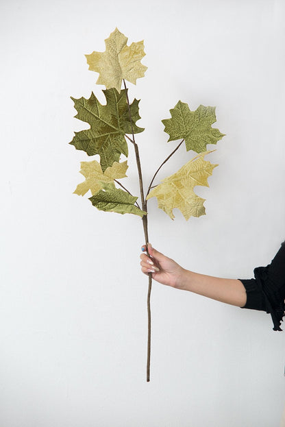 Velvet Maple Leaf Spray, Botanicals Decor For Harvest Festival Fall Festival & Thanksgiving Table Decorations (Set of 6) - Green