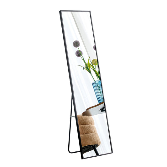 Aluminum Frame Minimalist Mirror, Bathroom Bedroom Wall Mirror, Elevating Contemporary Interiors, Can Be Wall Mounted Or Opened As A Standing Mirror - Black
