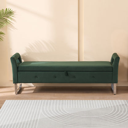 Wide Storage Soft Ottoman Bench With Armrests