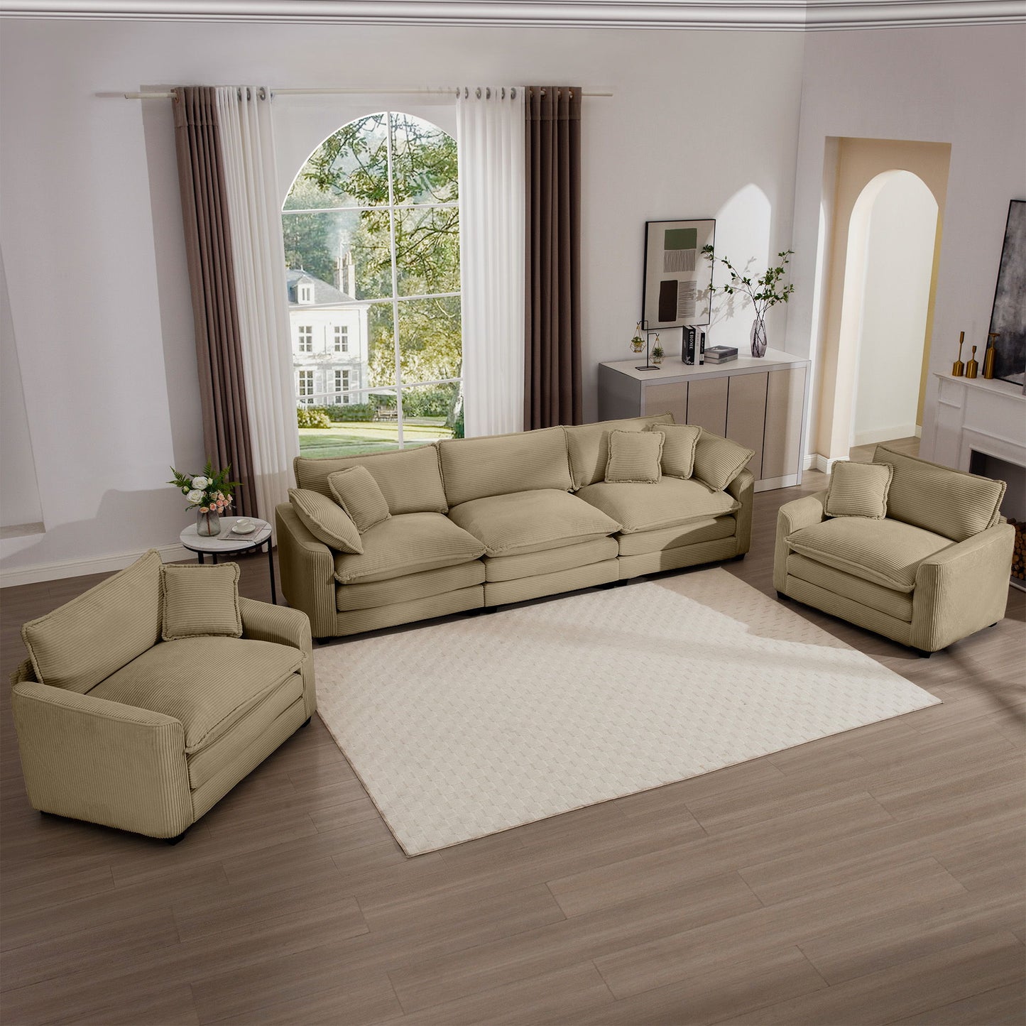 Elegant Corduroy Oversized Sectional Sofa Set With Deep Seats And Flexible Layout