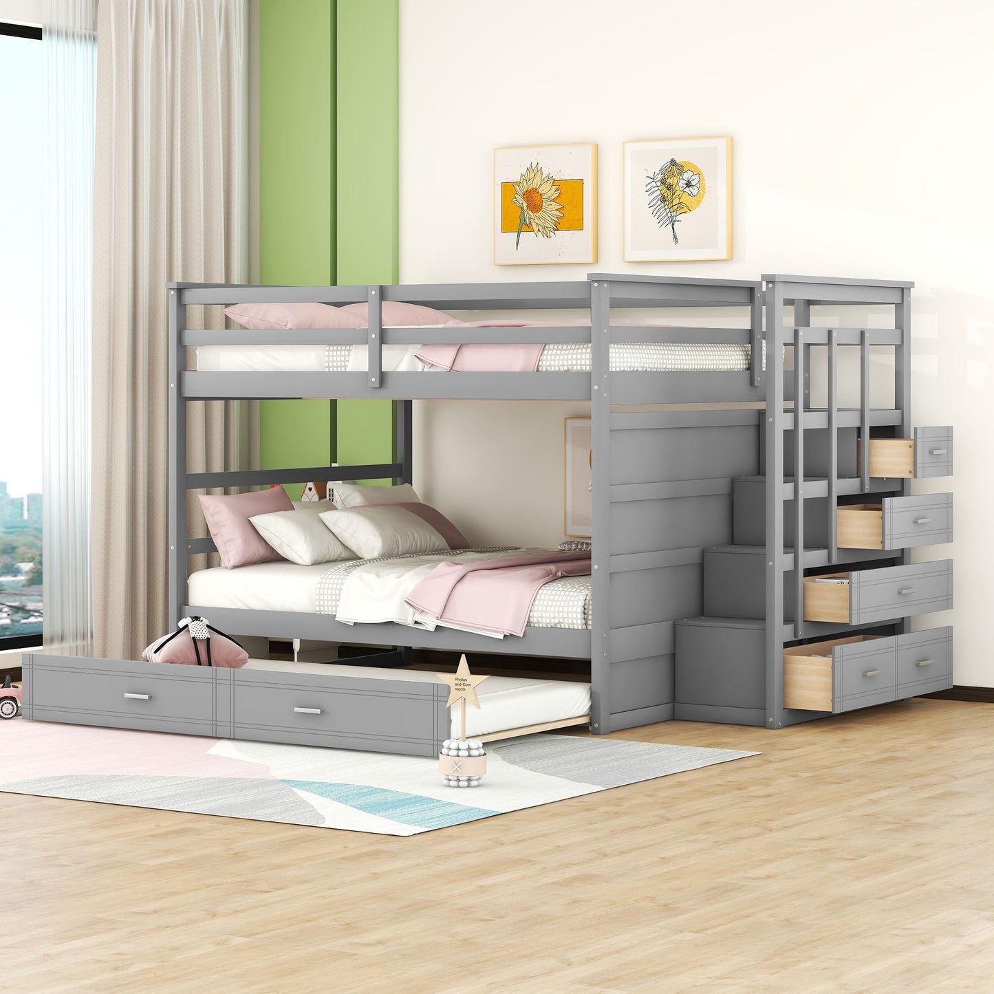 Bunk Bed With Twin Size Trundle And Staircase