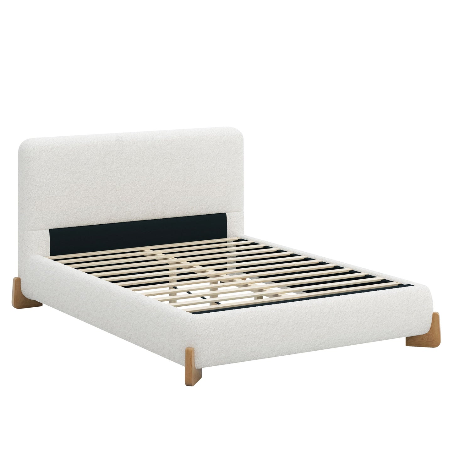 Elegant Boucle Upholstered Bed With Solid Wood Feet