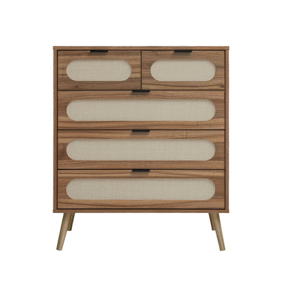 Modern 5 Drawer Accent Storage Cabinet For Living Room, Bedroom, Dining Room, Or Study - Walnut