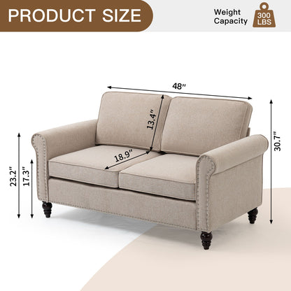 2 Seater Loveseat Sofa, Mid-Century Modern Couches For Living Room, Button Tufted Sofa - Light Beige