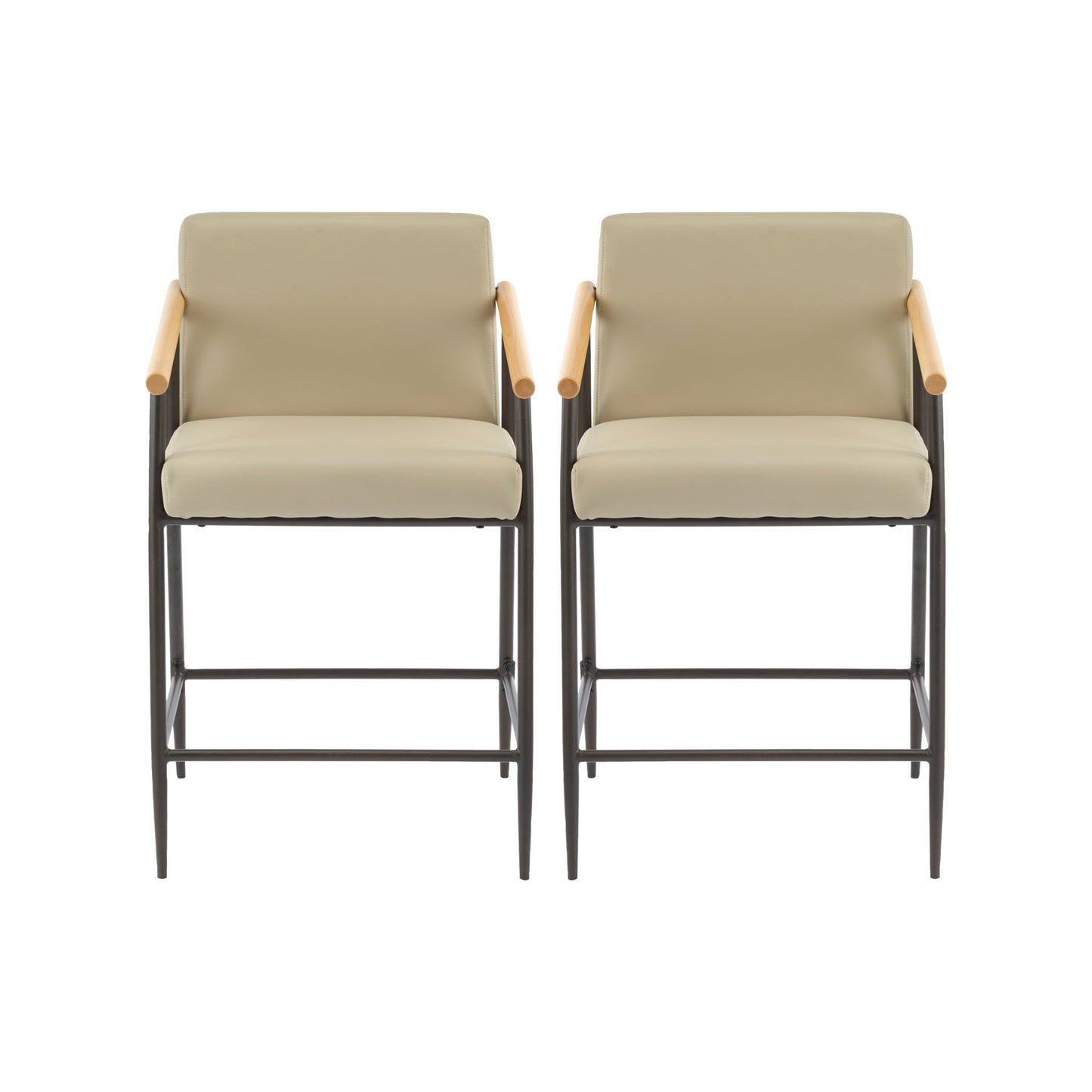 Mid Century Modern Counter Stool Set With Espresso Metal Frame - Khaki