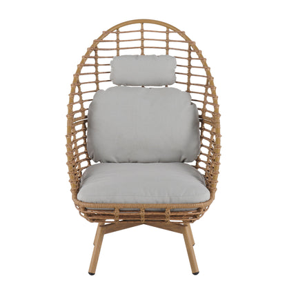 Ellis - Outdoor Wicker High Back Lounge Chair, Teak Finished Leg - Light Brown / Beige