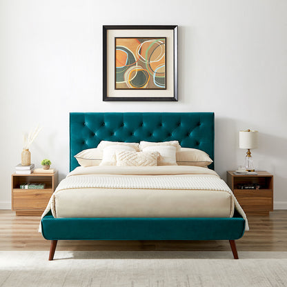 Dillon - Velvet Platform Bed - Blue