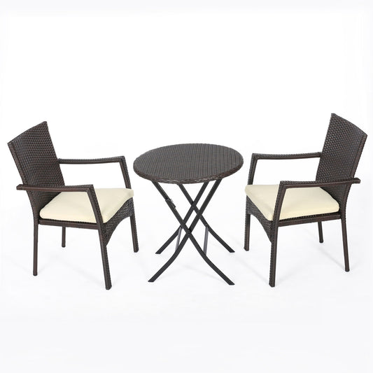 3 Piece Bistro Set With Water Resistant Cushions And 2 Chairs - Brown Multi