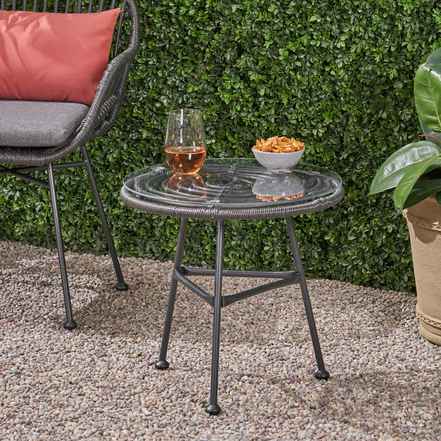 Petrichor - Outdoor Side Table With Tempered Glass And Steel Frame