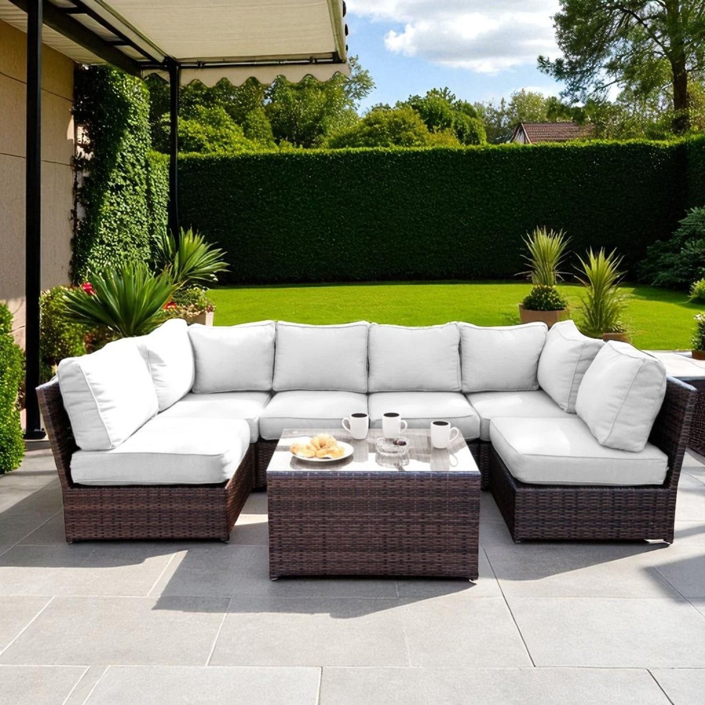 Comfortable Modern Patio Rattan Sectional Set With Cushions