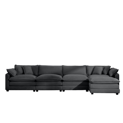 Modern Oversized Modular Cushion Sofa With Ottoman, Low Back, Deep Seating Sofa Set