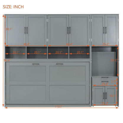 Twin Size Murphy Wall Bed With Closet, Drawers & Desk - Gray