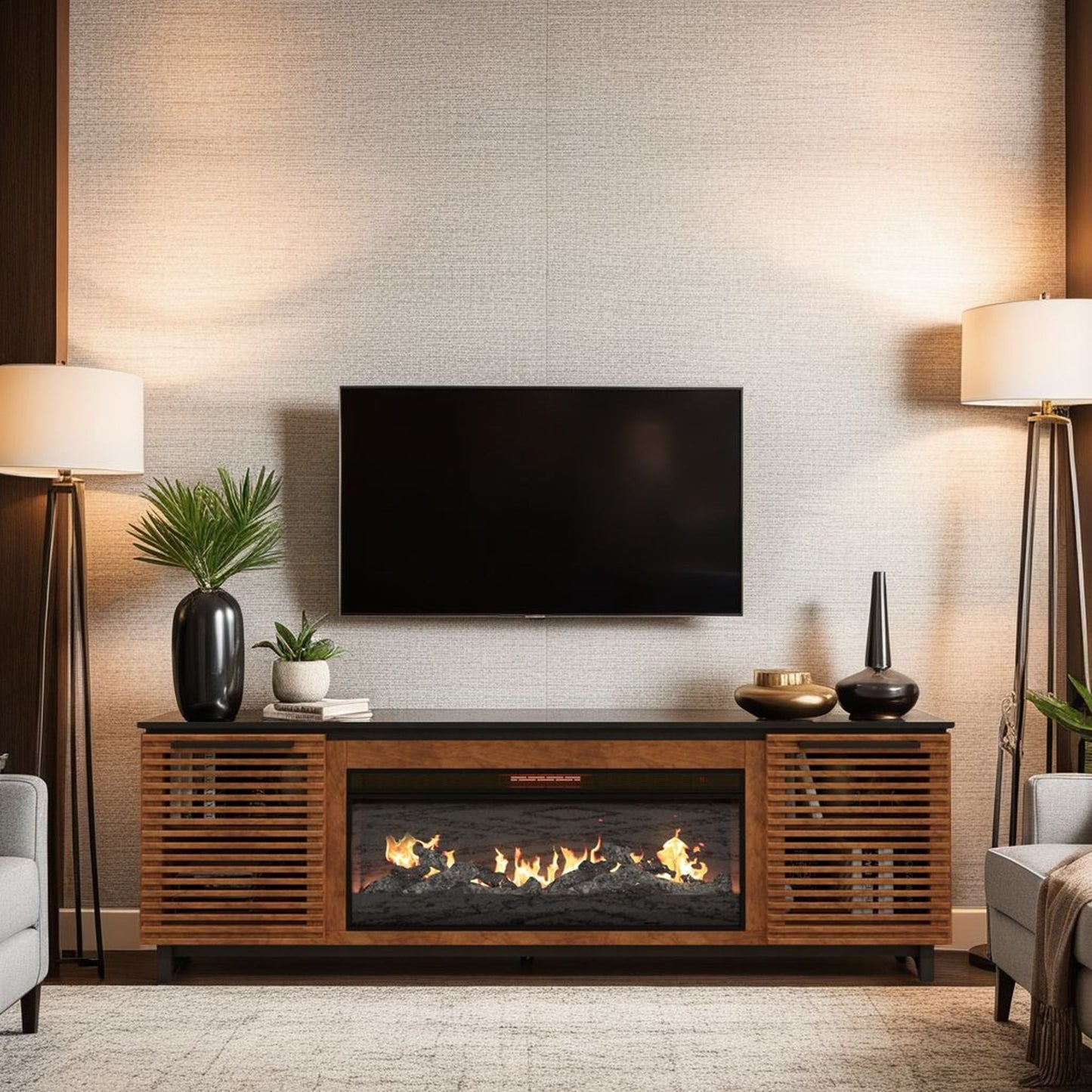 Graceland - Fireplace TV Stand Console For TVs Up To 100" - Black, Bourbon