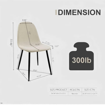 Modern Accent Dining Chairs Upholstered Seat, Metal Legs (Set of 4)