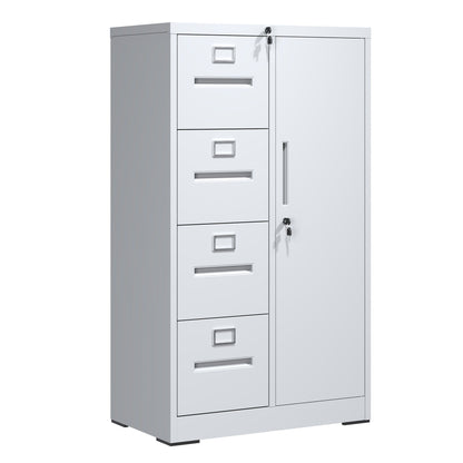 Metal Storage Vertical Filing Cabinet With Lock, 4 Drawers, 1 Door, Steel Construction, School / Office Use