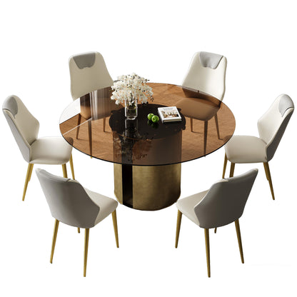 Modern Round Dining Table Set With Glass Top And Steel Legs