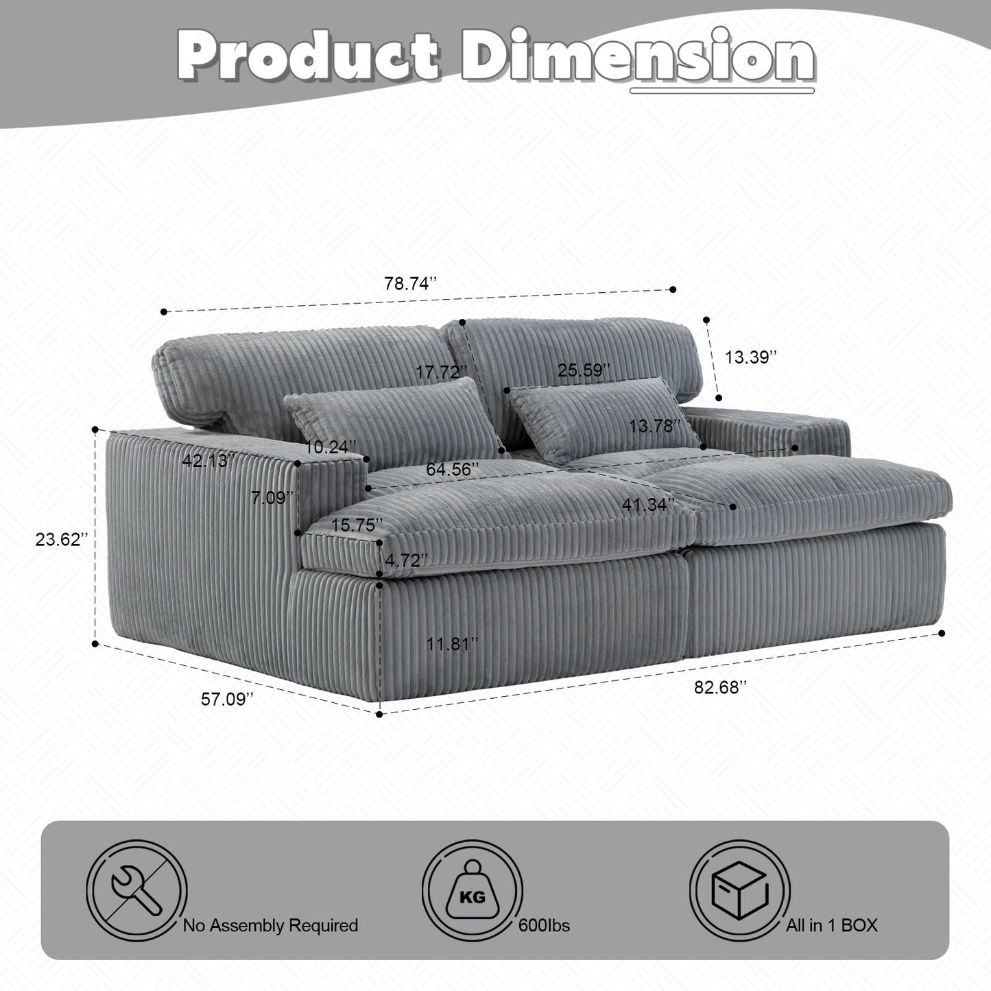 Double Chaise Lounge Chair, Oversized Upholstered Sleeper Cloud Couch