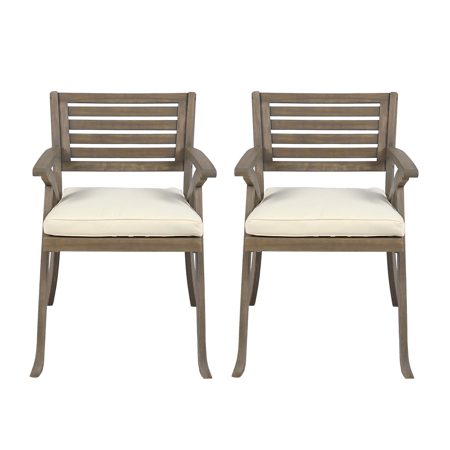 Helen - Outdoor Acacia Wood Dining Chair (Set of 2) - Gray / Creme