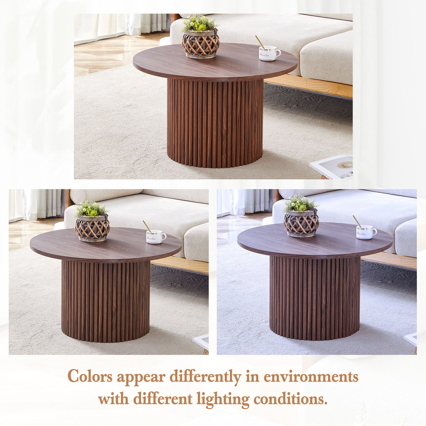 Modern Circular Coffee Table Material Color Cylindrical Design - Walnut