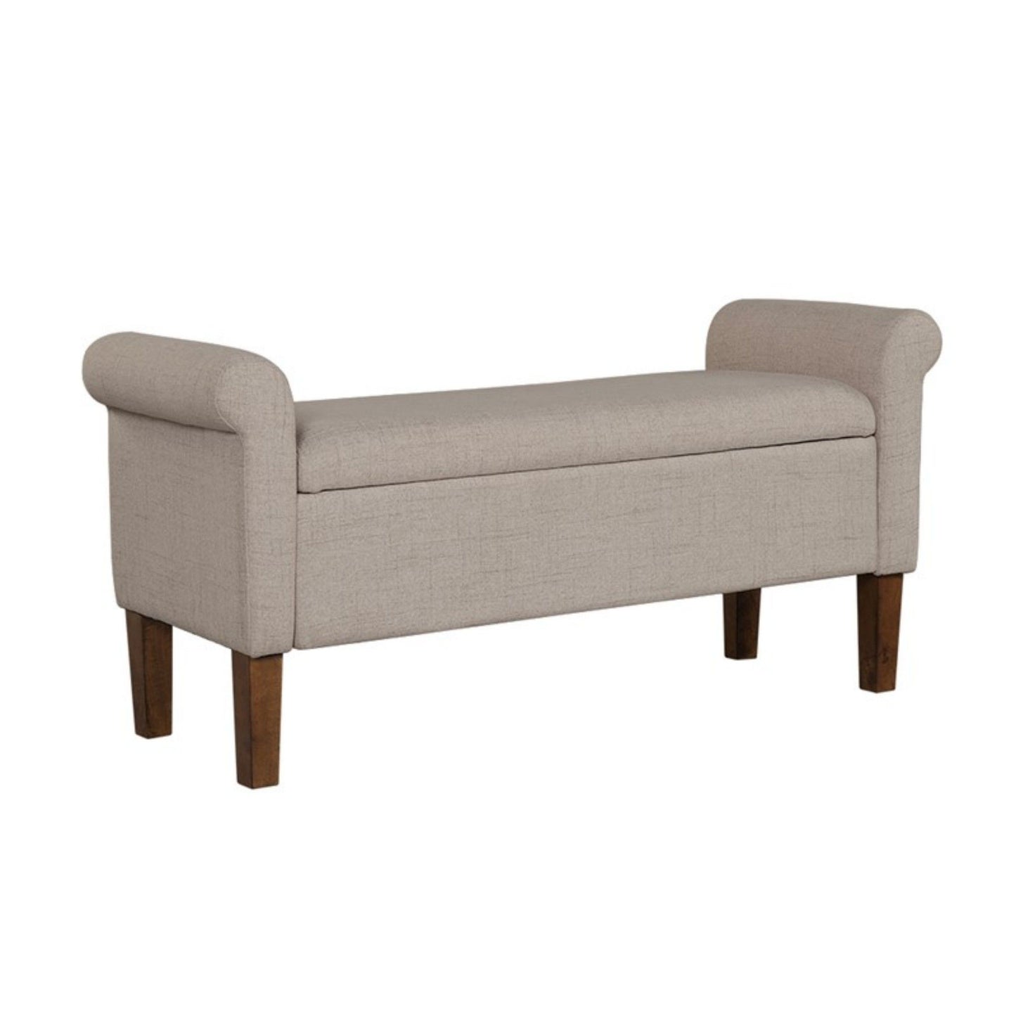 Upholstered Storage Bench With Rolled Armrests - Beige