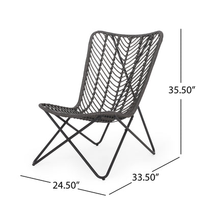 Outdoor Wicker Chair With Geometric Cross Base, (Set of 2) - Gray