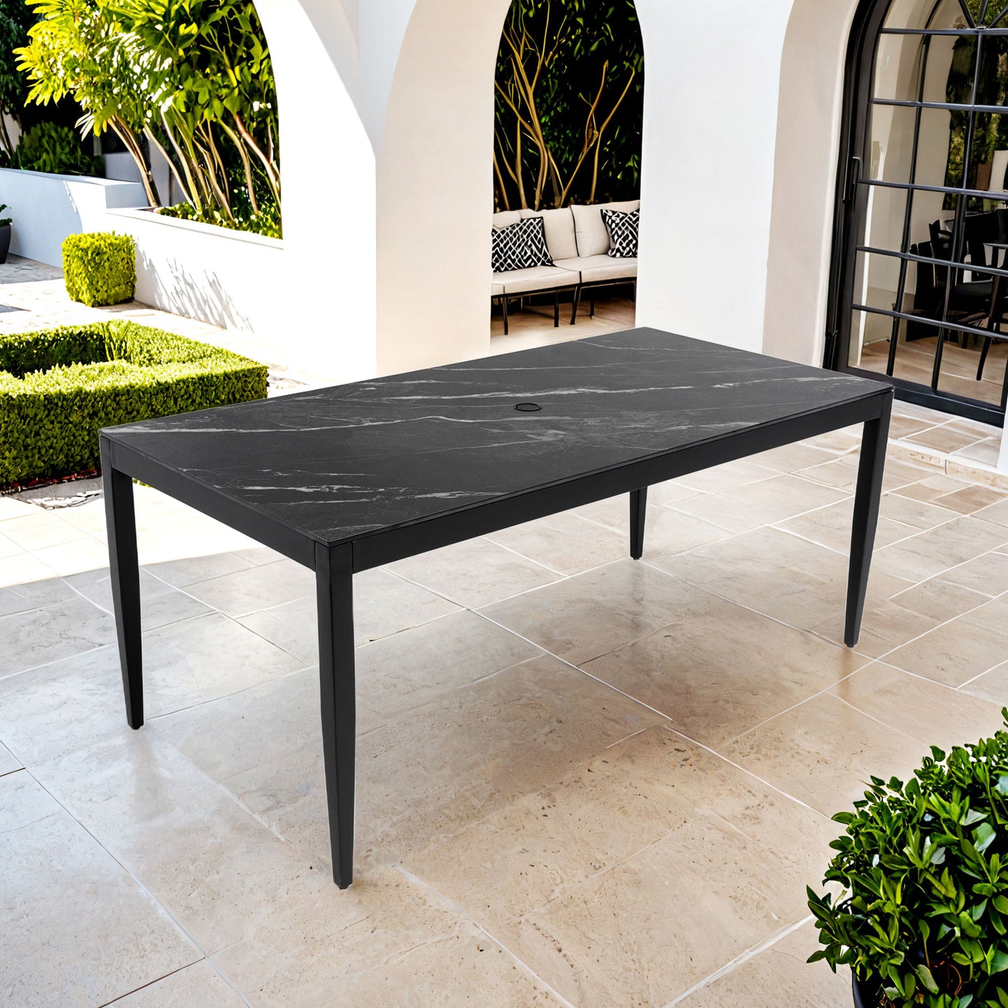 Outdoor Modern Patio Dining Table, Post Tapered Legs, Weatherproof & Rust Free