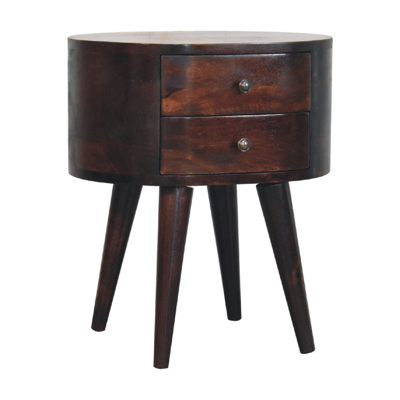 Rounded Wooden Bedside Table - Walnut