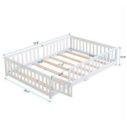 Solid Wood Floor Bed With Door And Fence For Children