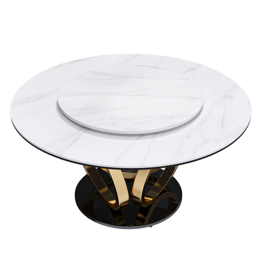 Round Dining Table With 360° Smooth Lazy Susan Stain / Heat - Gold / Black / White