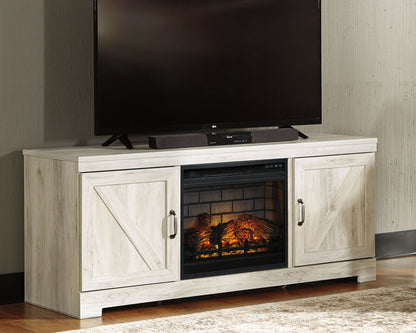 Bellaby - 63" TV Stand With Faux Firebrick Fireplace Insert - Whitewash