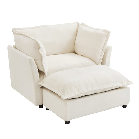Modern Cozy Upholstered Armchair Sofa With Movable Ottoman