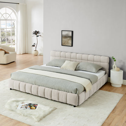Modern Platform Bed Frame With Thick Chenille Fabric