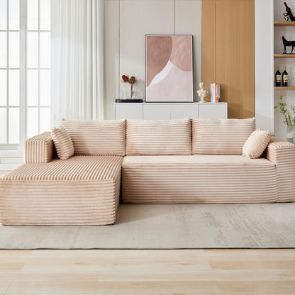 Compression Sectional Couch With Comfy Chaise, Boneless L Shape Sofa With Deep Seat