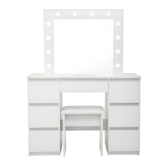Large Vanity Tables With Mirror And Light - Matte White