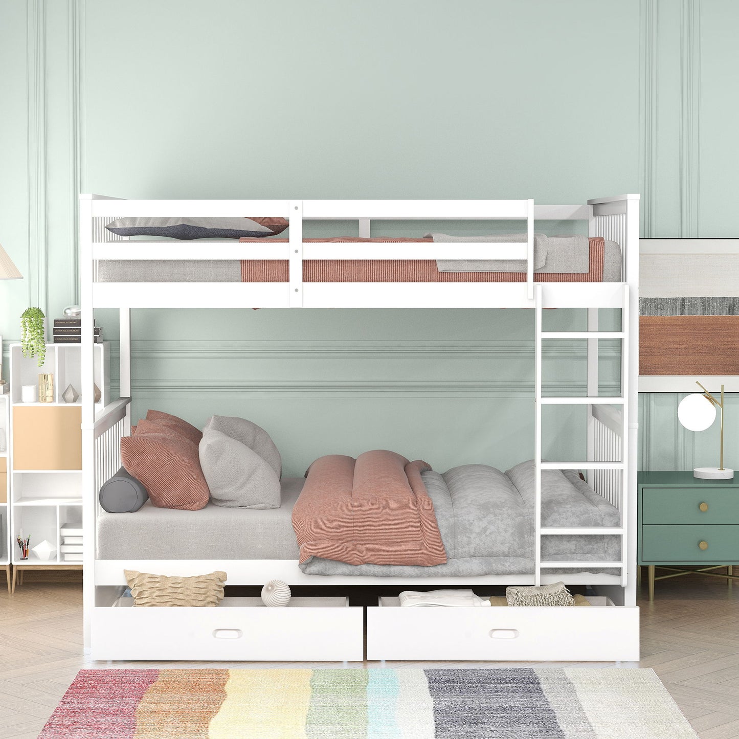 Bunk Bed With Ladders And 2 Storage Drawers