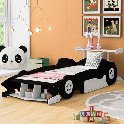 Race Car-Shaped Platform Bed With Wheels