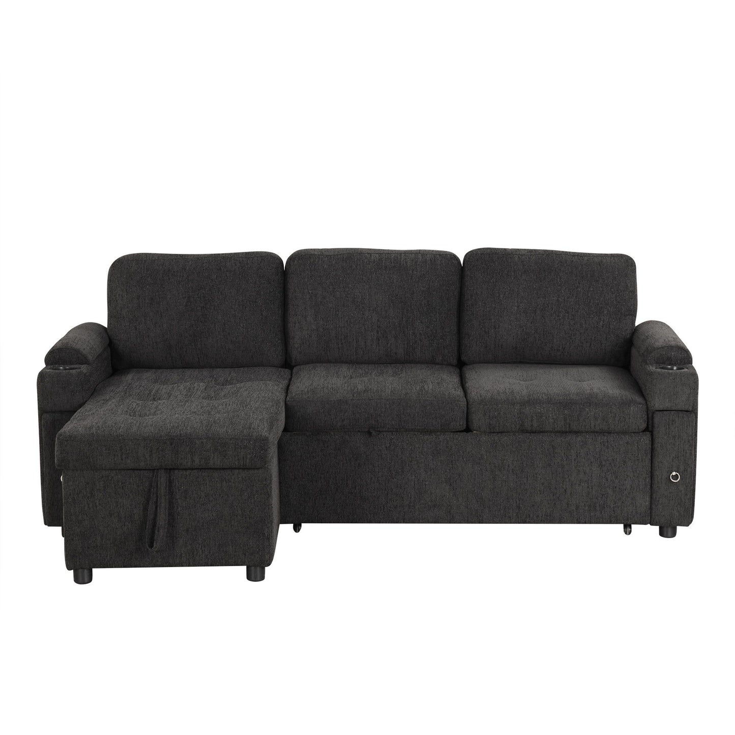 Convertible L Shaped Sofa Couch With Storage, Cup Holders, USB Ports