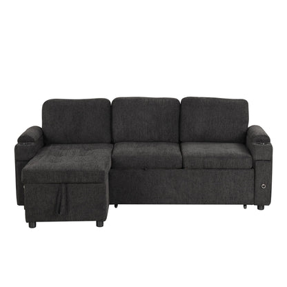 Convertible L Shaped Sofa Couch With Storage, Cup Holders, USB Ports