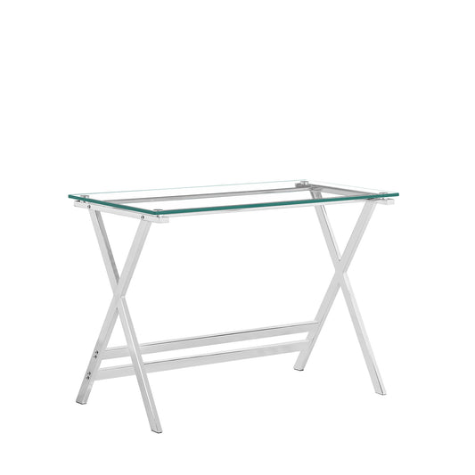 Transparent Glass Computer Desk With Rounded Edges, Tempered Glass Laptop Table - Clear