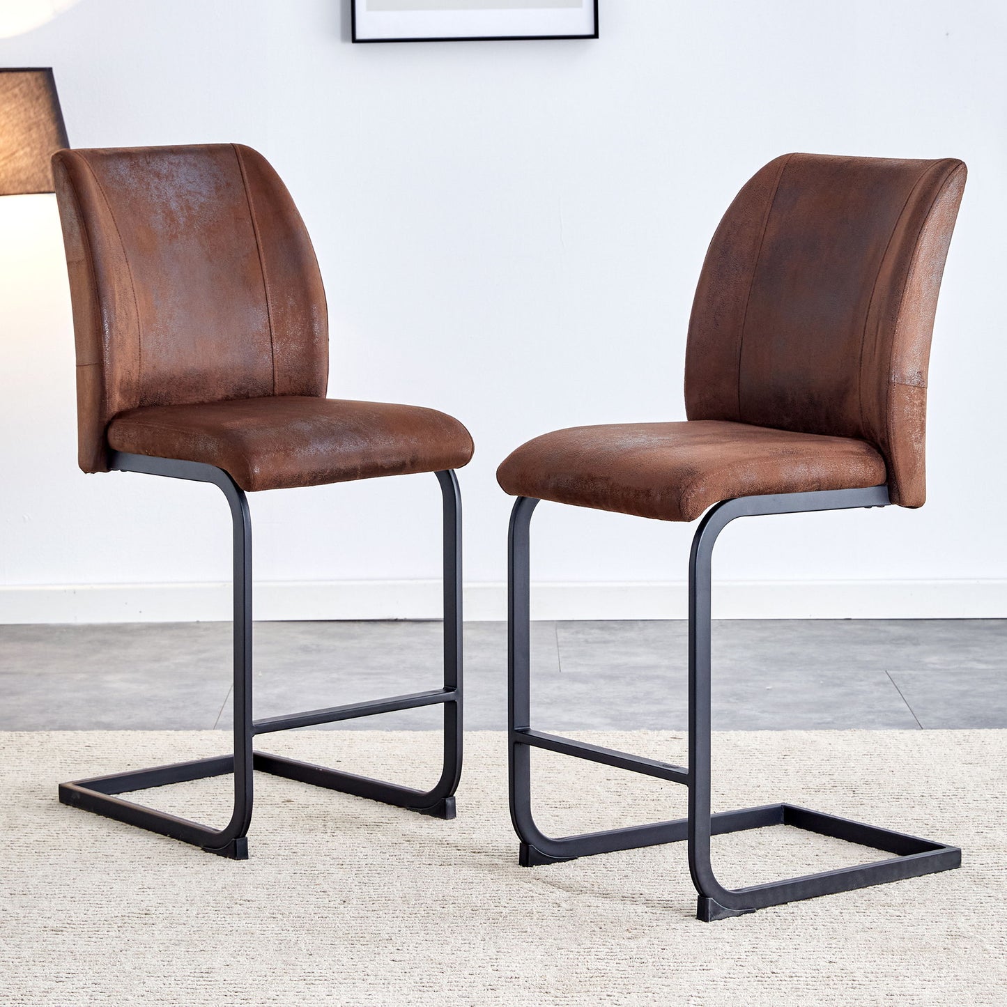 Modern Chairs With Suede Cushions And Black Metal Legs For Dining Room Or Office (Set of 2) - Brown