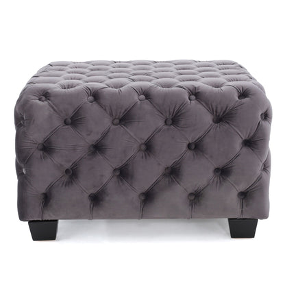 Modern Glam Ottoman With Velvet Upholstery And Button Tufted Design