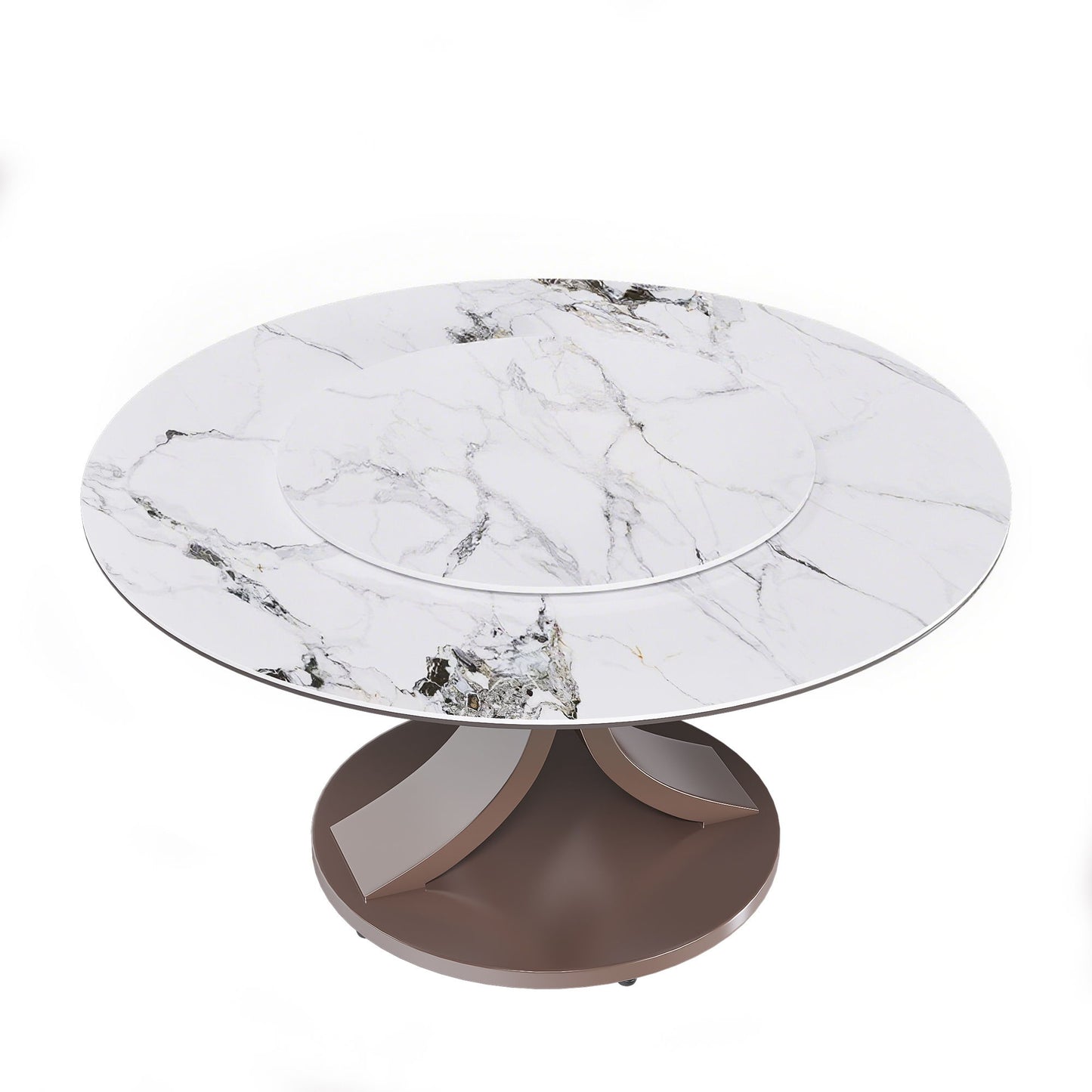 Round Dining Table With 360° Rotating Lazy Susan Scratch & Heat For Dining Room & Kitchen, Table Only - White