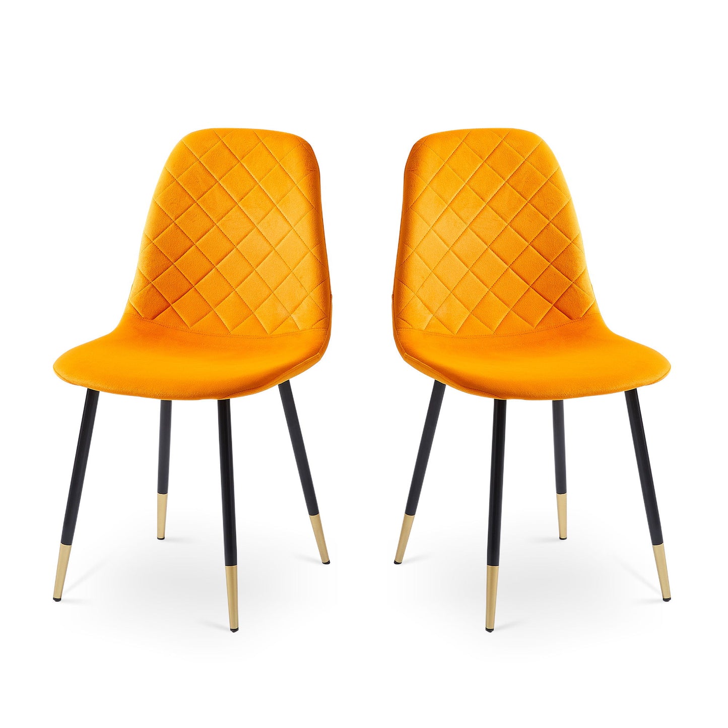 Velvet Tufted Accent Chairs With Golden Color Metal Legs, Modern Dining Chairs For Living Room (Set of 2) - Orange
