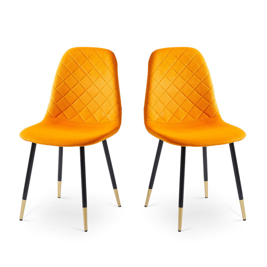 Velvet Tufted Accent Chairs With Golden Color Metal Legs, Modern Dining Chairs For Living Room (Set of 2) - Orange