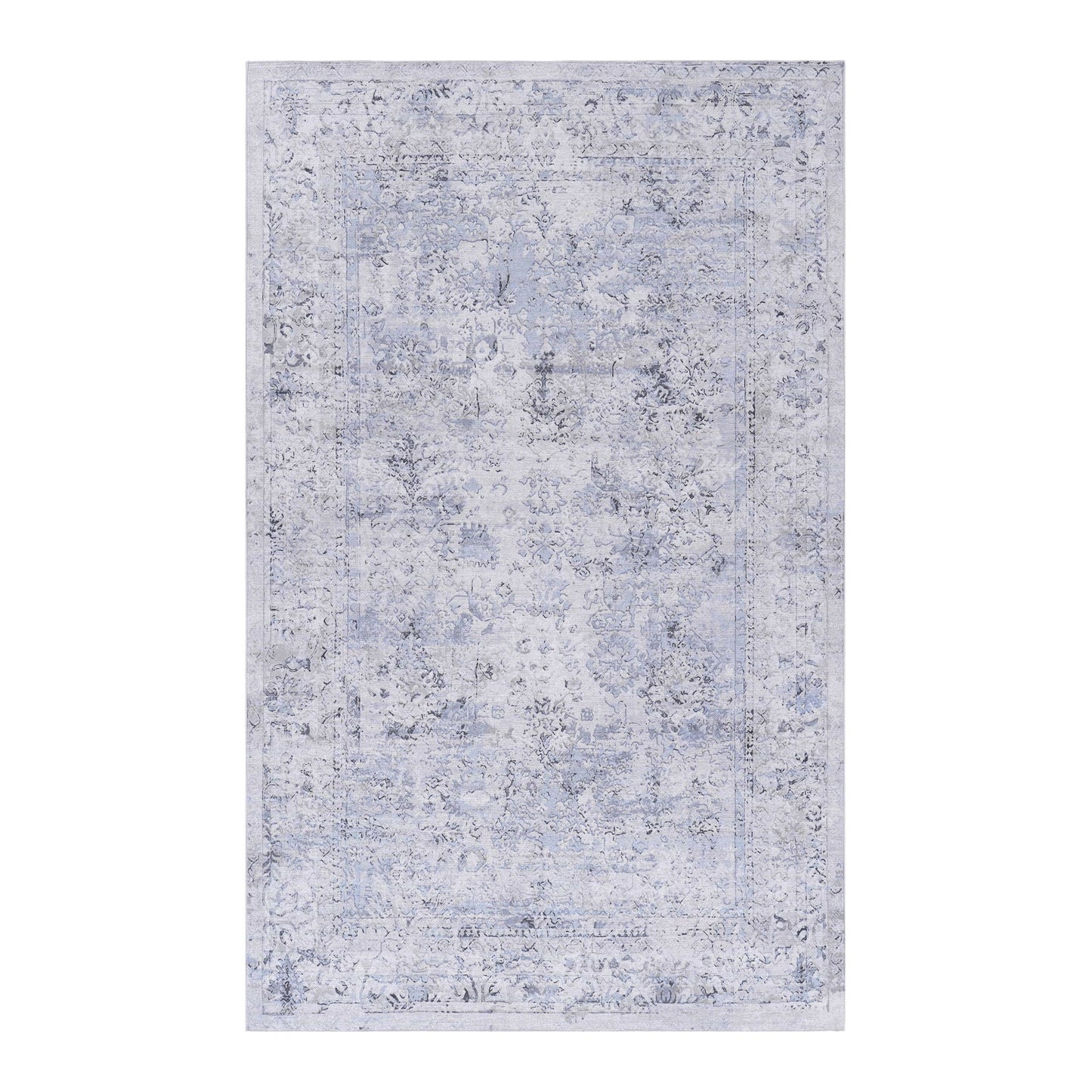 Maval - 8' X 10' Washable Area Rug - Blue / Cream